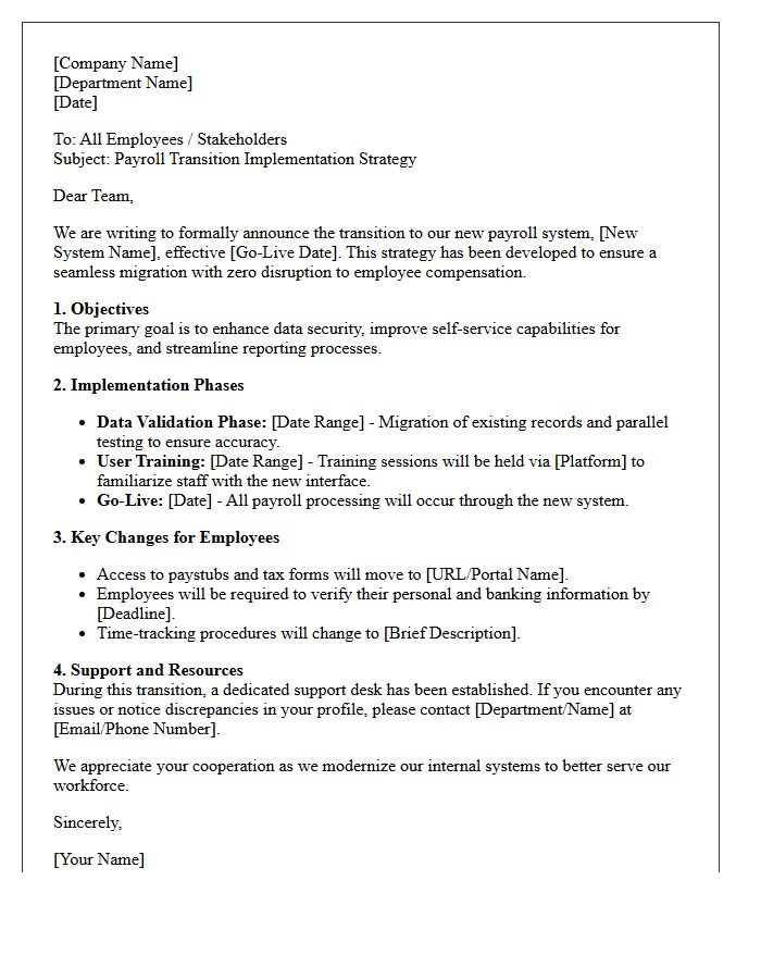 Payroll Transition Implementation Strategy Letter