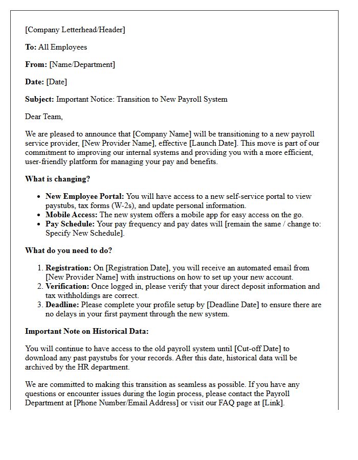 Seamless Corporate Payroll Transition Letter