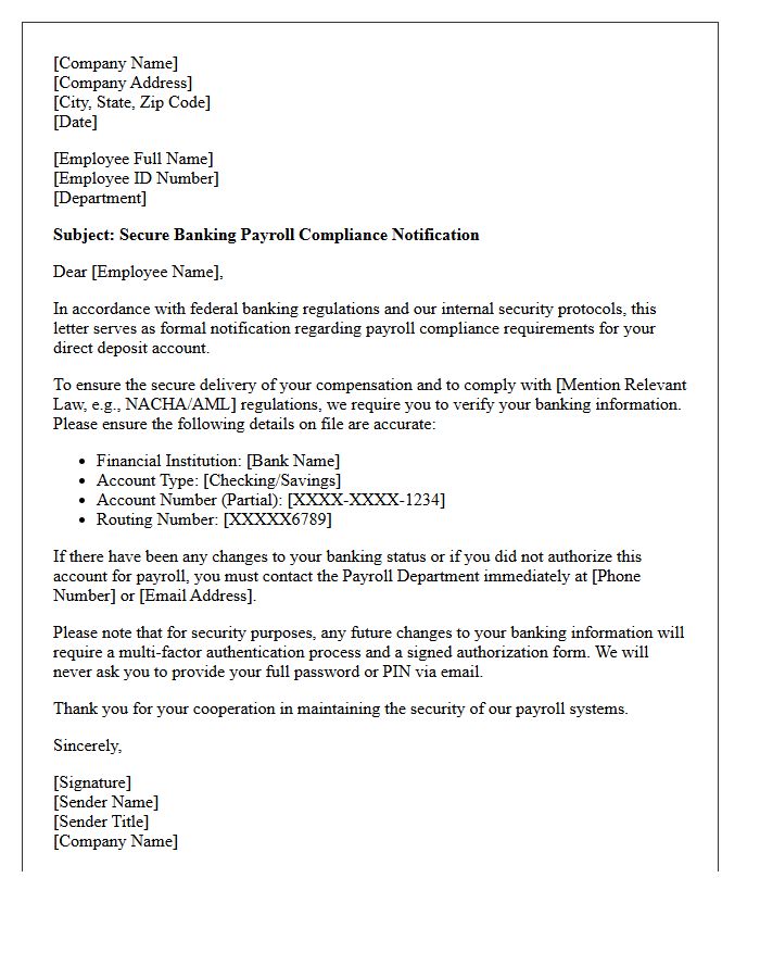 Secure Banking Payroll Compliance Letter