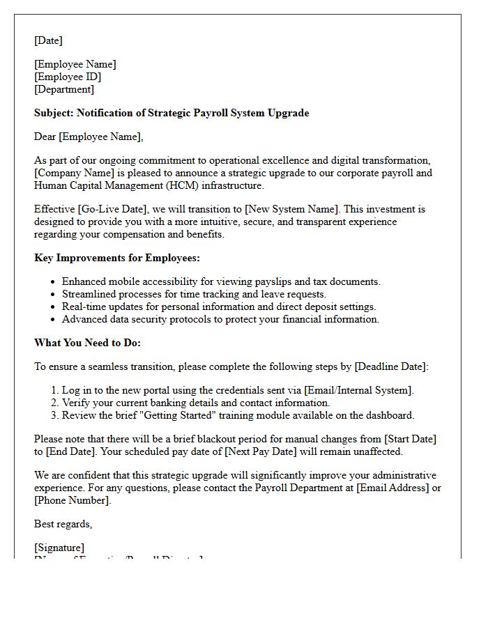 Strategic Corporate Payroll Upgrade Letter