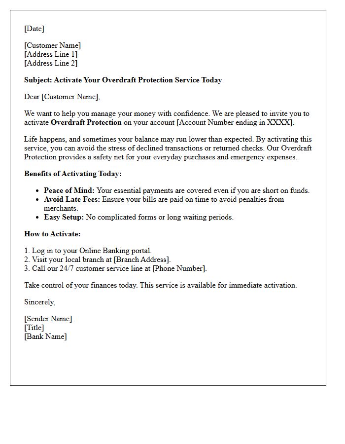 Activate Your Overdraft Protection Service Today Promotional Letter