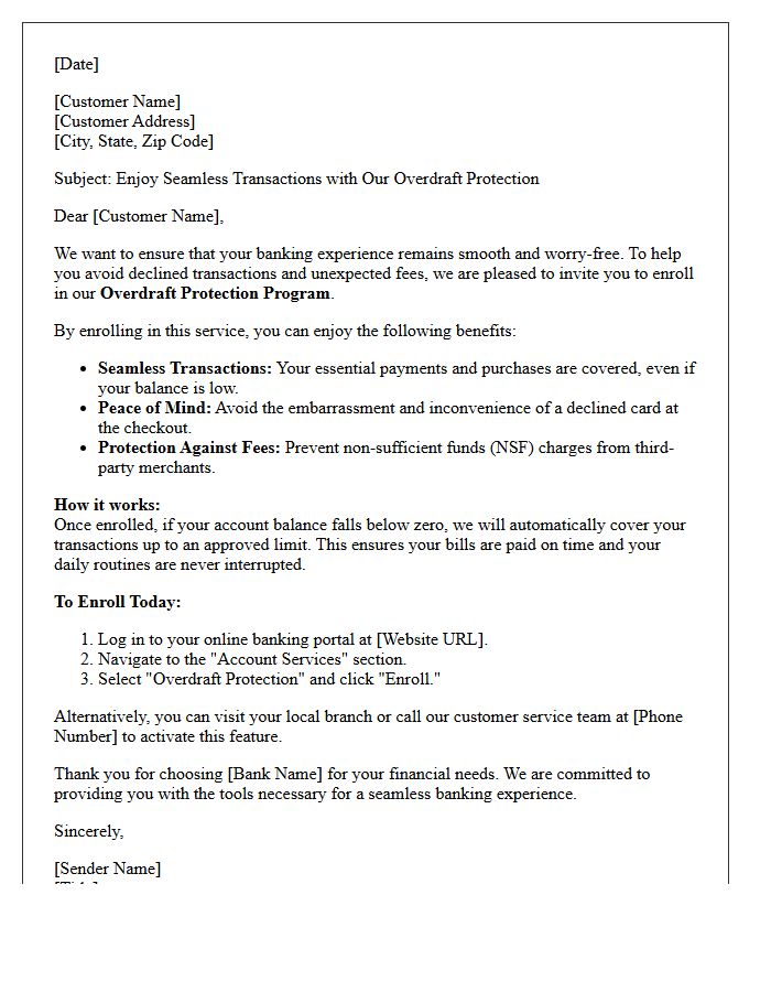 Enjoy Seamless Transactions With Our Overdraft Protection Enrollment Letter
