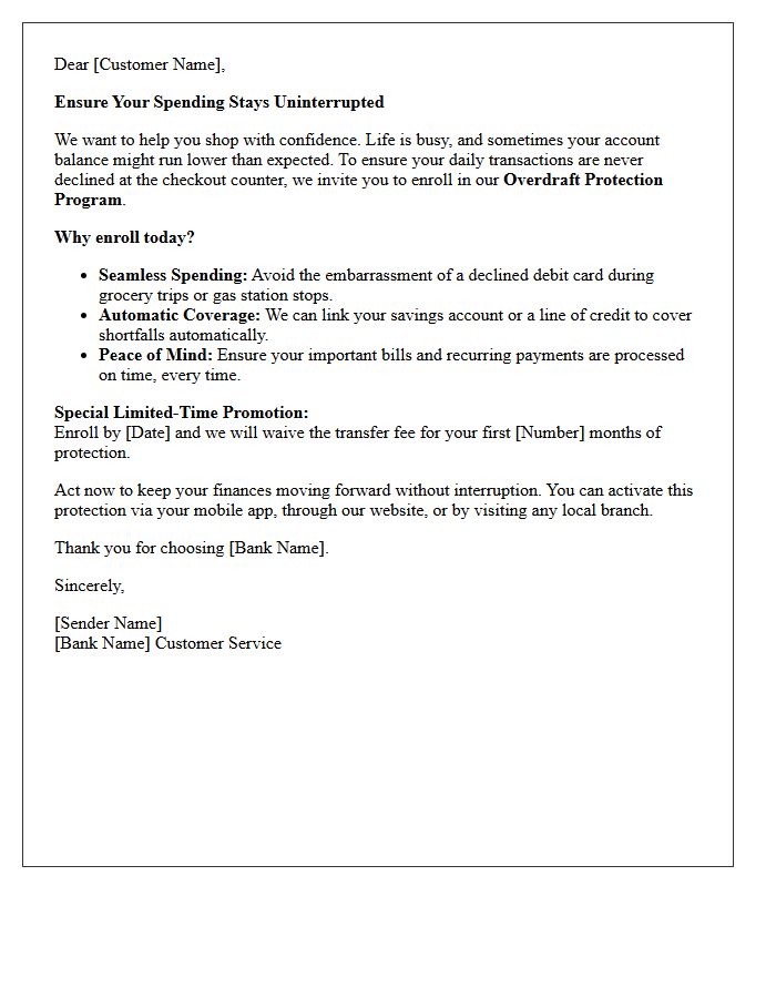 Ensure Uninterrupted Spending Overdraft Protection Promotional Letter