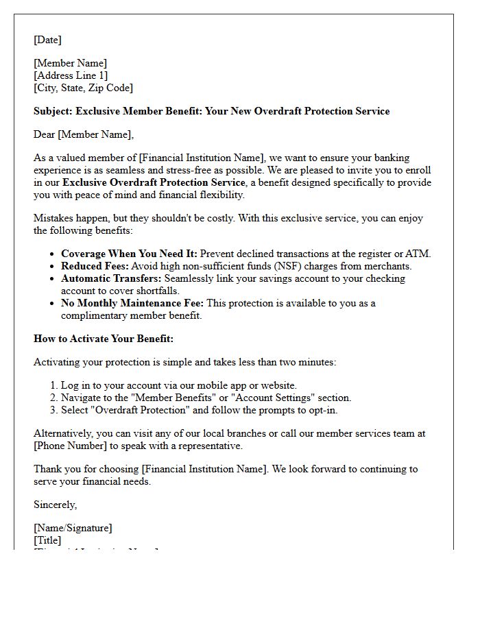 Exclusive Overdraft Protection Service Member Benefit Promotional Letter