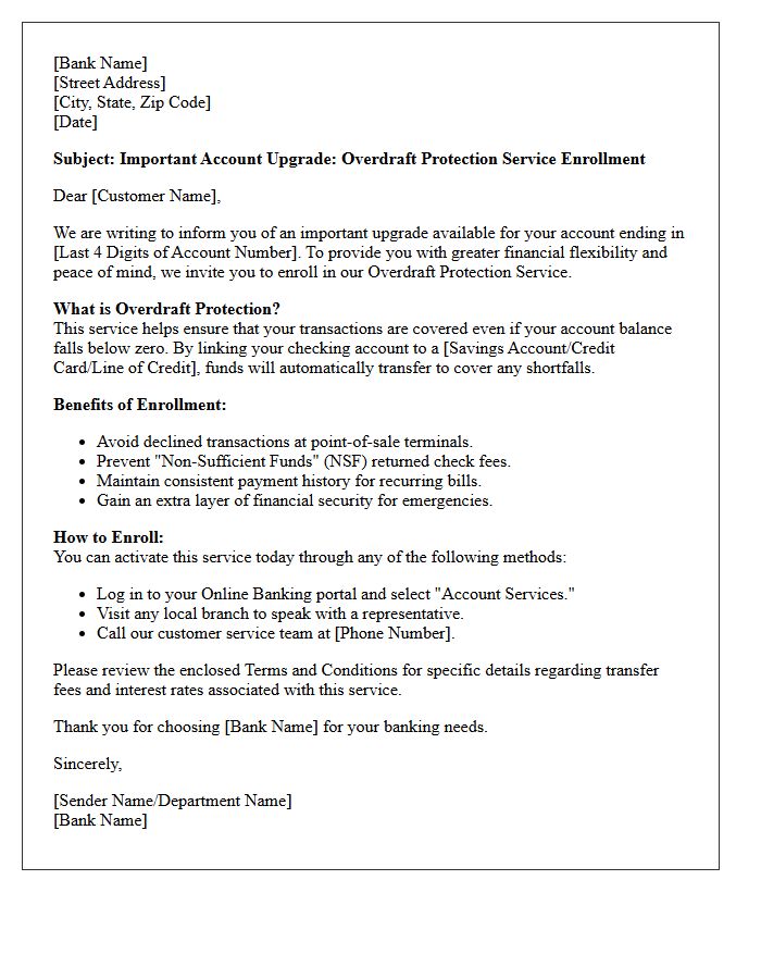 Important Account Upgrade Overdraft Protection Service Enrollment Letter