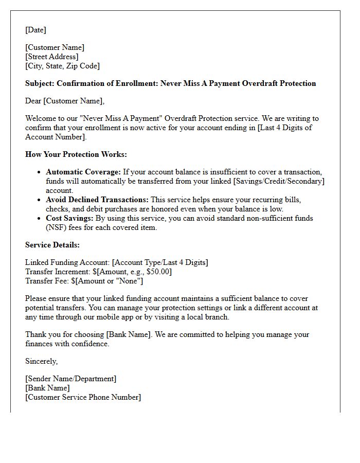 Never Miss A Payment Overdraft Protection Service Enrollment Letter