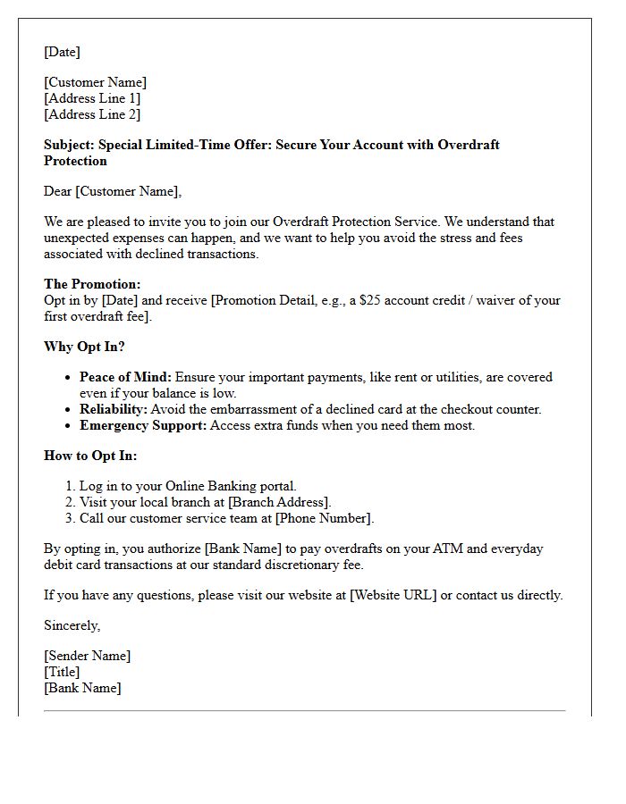 Opt In For Overdraft Protection Service Special Promotional Letter