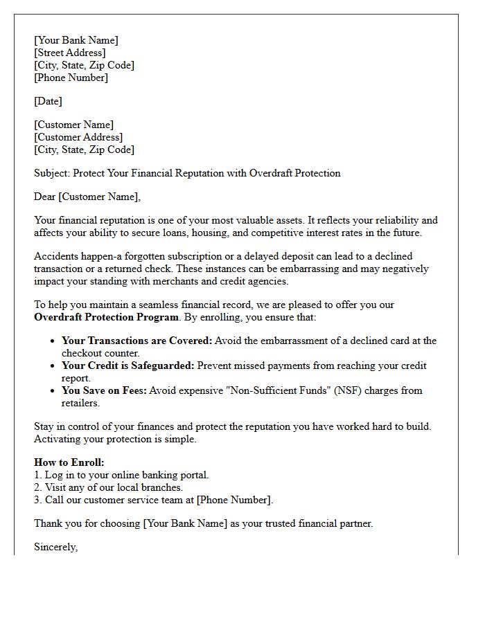 Protect Your Financial Reputation Overdraft Protection Promotional Letter