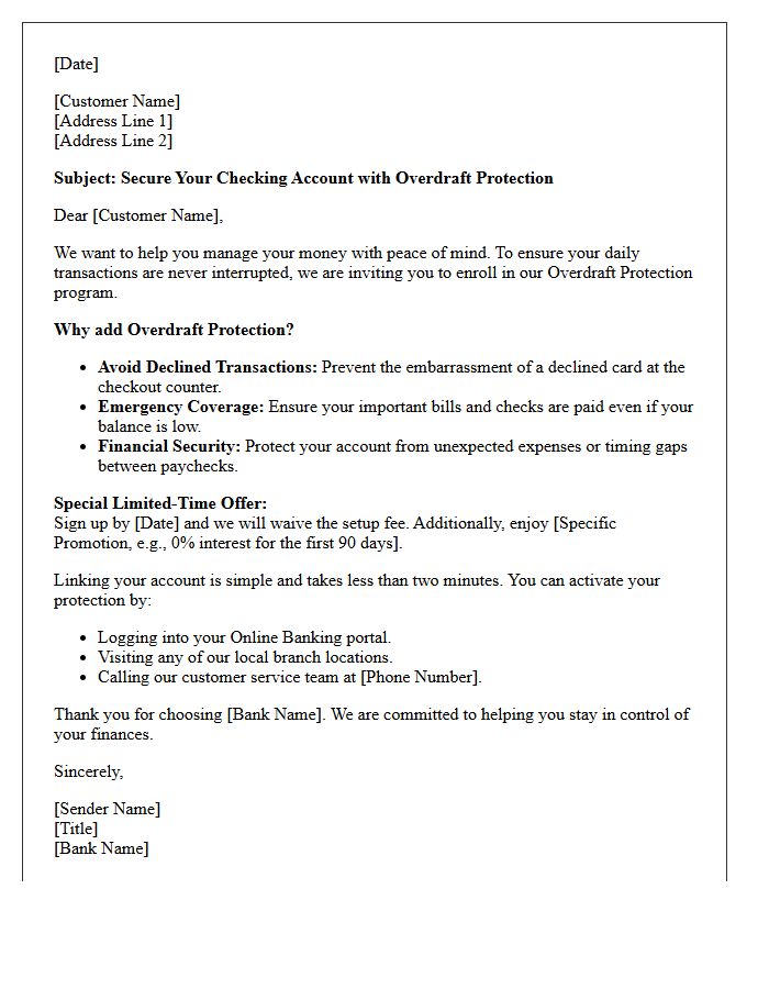 Secure Your Checking Account With Our Overdraft Protection Promotional Letter