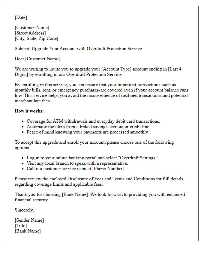 Upgrade Your Account With Overdraft Protection Service Enrollment Letter