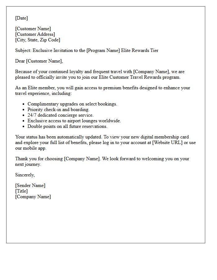 Elite Customer Travel Rewards Invitation Letter