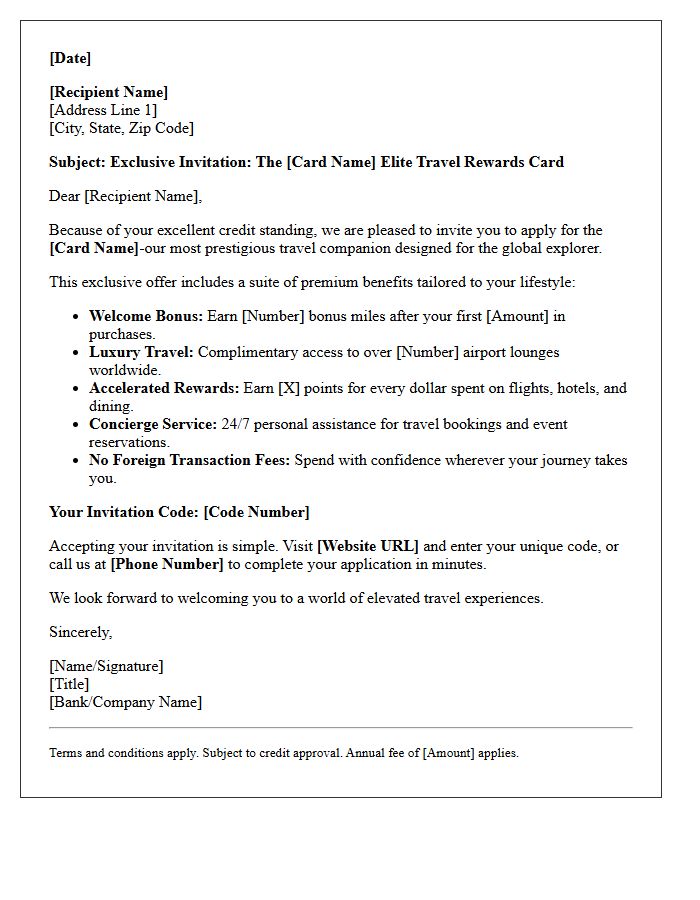 Exclusive Travel Rewards Credit Card Invitation Letter