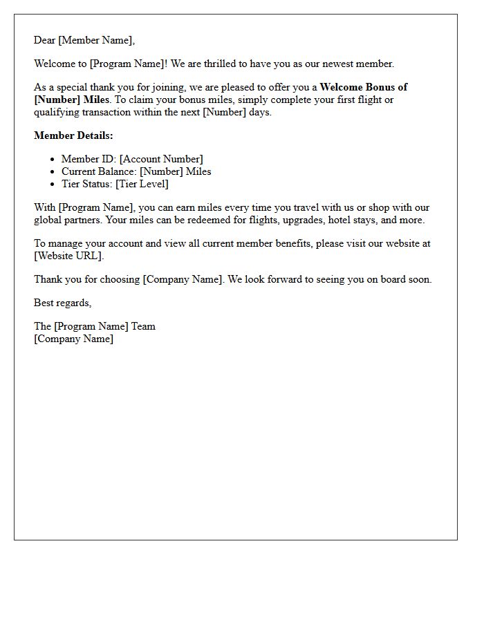 Initial Welcome and Bonus Miles Offer Letter