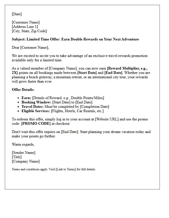 Limited Time Travel Rewards Promotional Letter