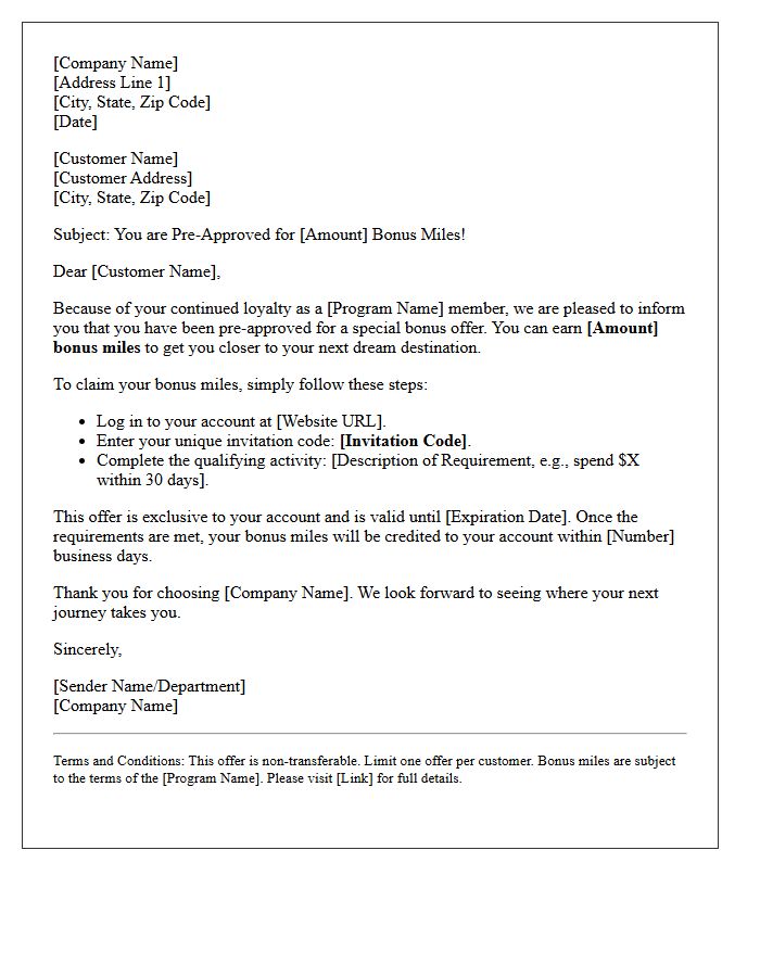 Pre-Approved Bonus Miles Offer Letter