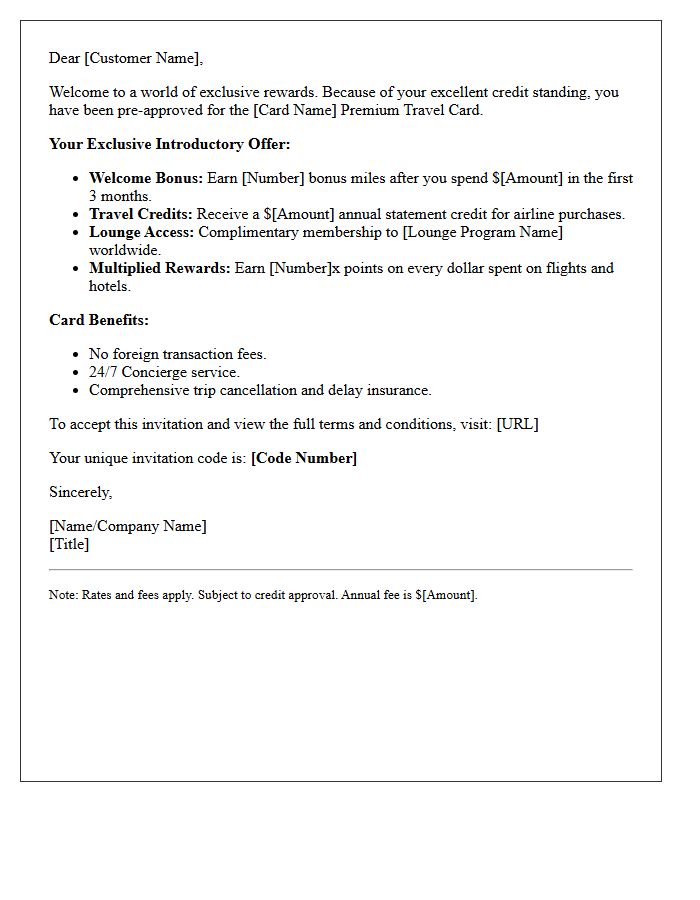 Premium Travel Credit Card Introductory Offer Letter