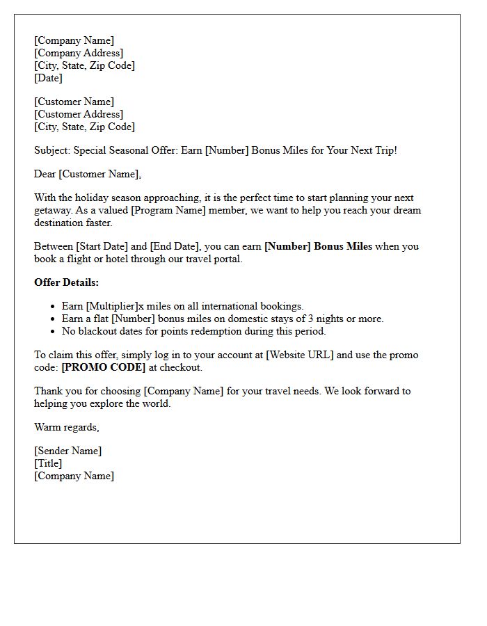 Seasonal Travel Rewards Bonus Miles Offer Letter