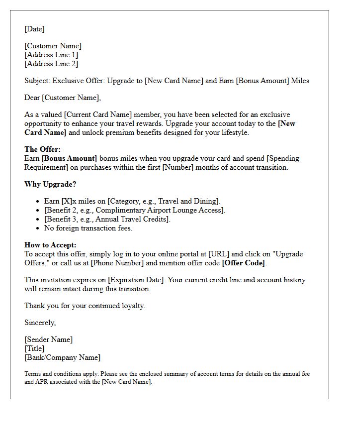 Targeted Bonus Miles Credit Card Upgrade Letter