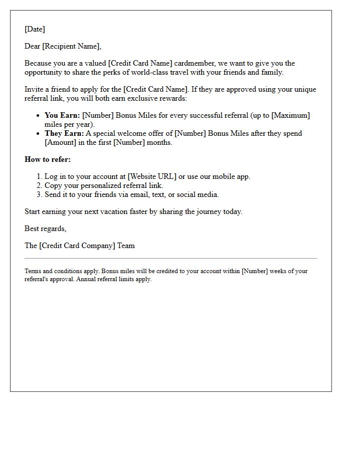 Travel Credit Card Referral Bonus Offer Letter