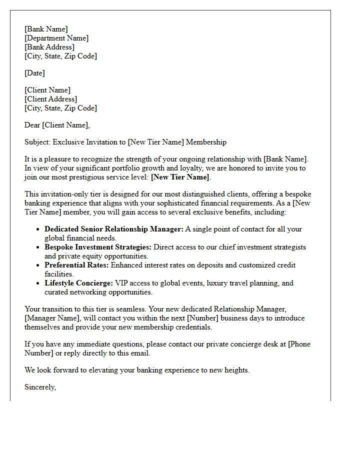 Bespoke Private Banking Tier Upgrade Invitation Letter
