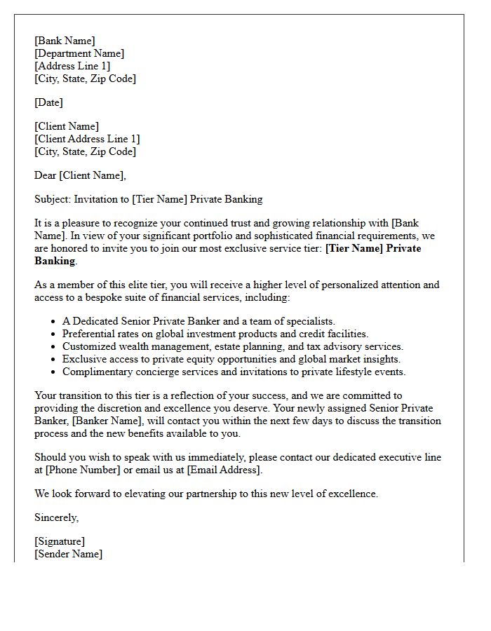 Exclusive Private Banking Tier Upgrade Invitation Letter