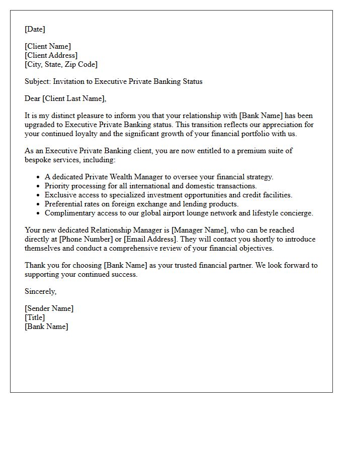 Executive Private Banking Status Upgrade Letter