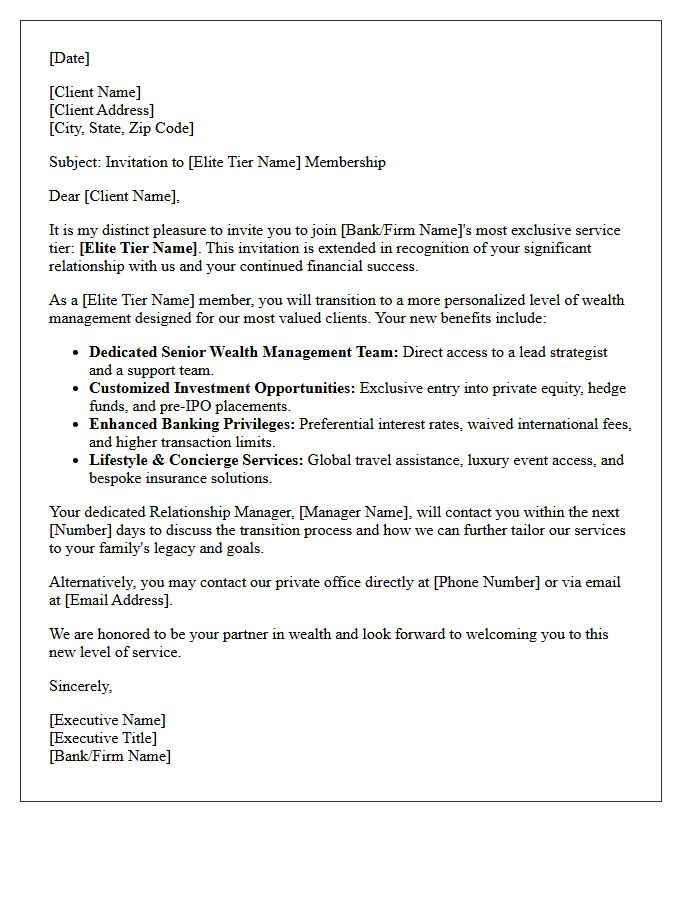 High Net Worth Tier Upgrade Invitation Letter