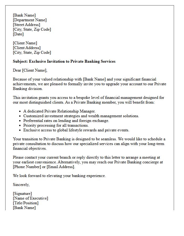 Official Letter of Invitation for Private Banking Upgrade