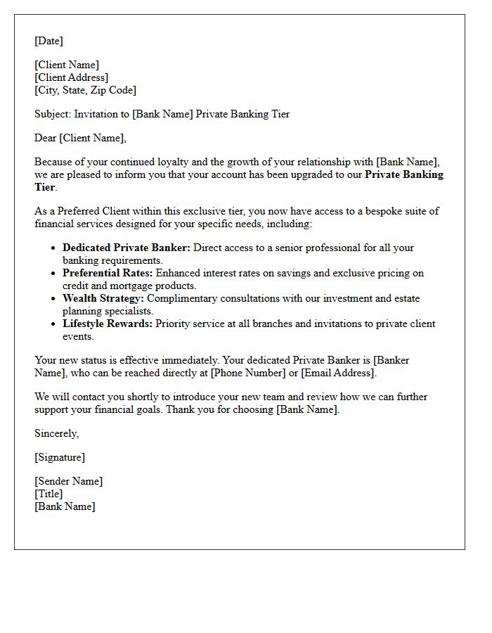 Preferred Client Private Banking Tier Upgrade Letter