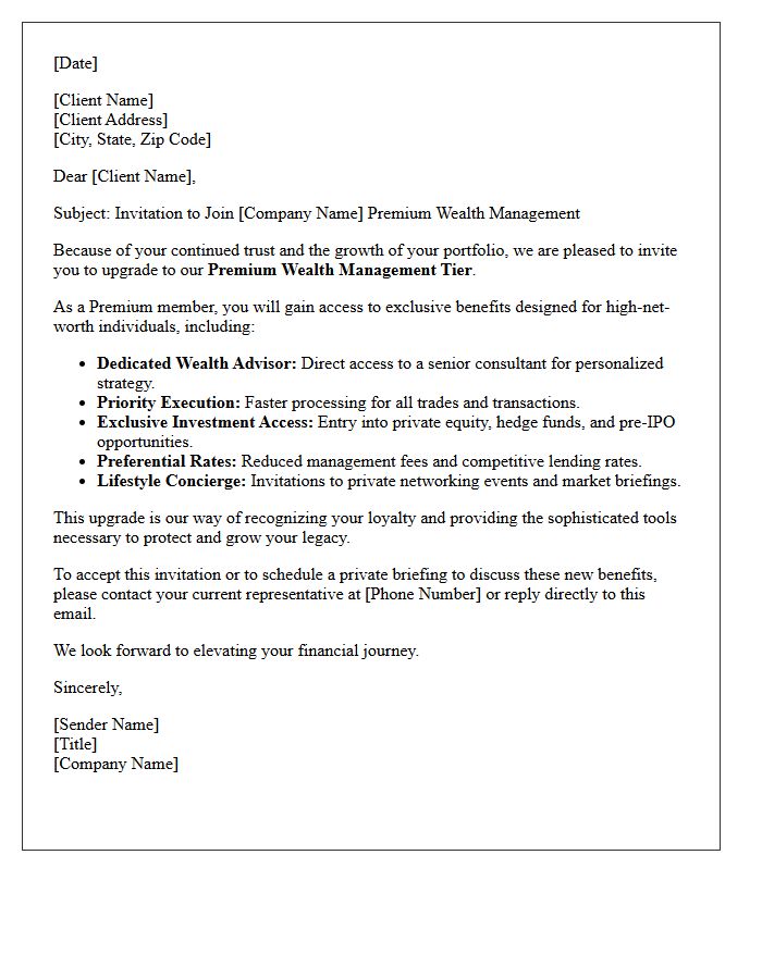Premium Wealth Management Tier Upgrade Invitation Letter