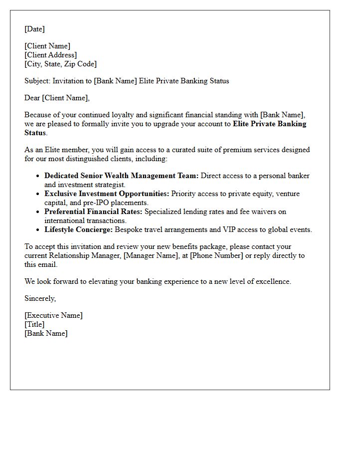 Private Banking Elite Status Upgrade Offer Letter