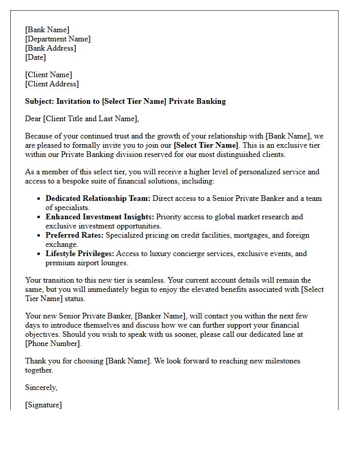 Private Banking Select Tier Upgrade Invitation Letter