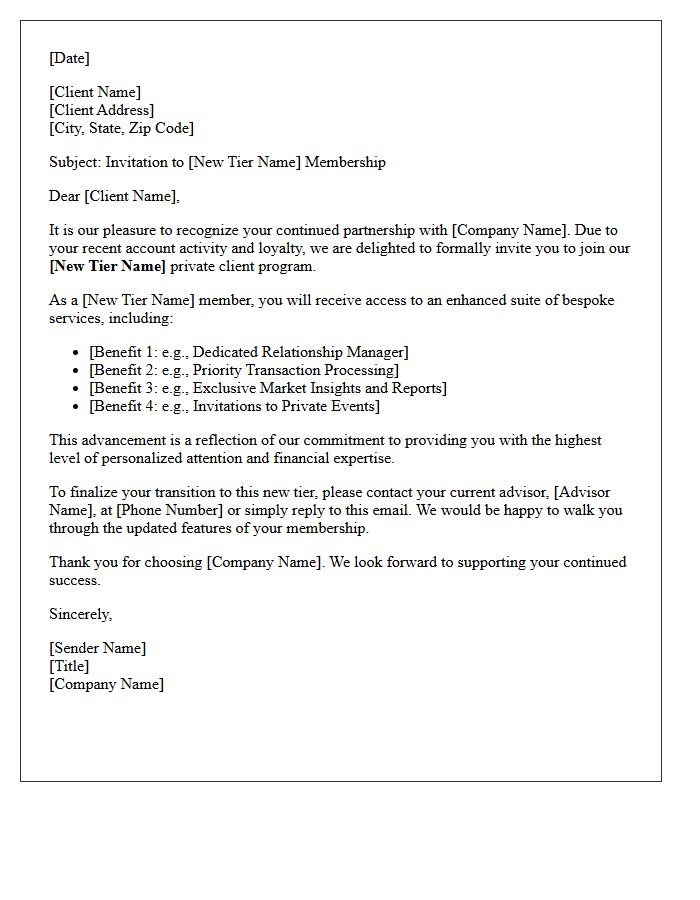Private Client Tier Advancement Invitation Letter