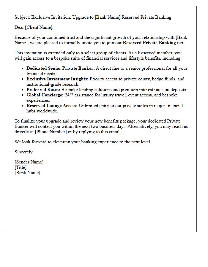 Reserved Private Banking Tier Upgrade Invitation Letter