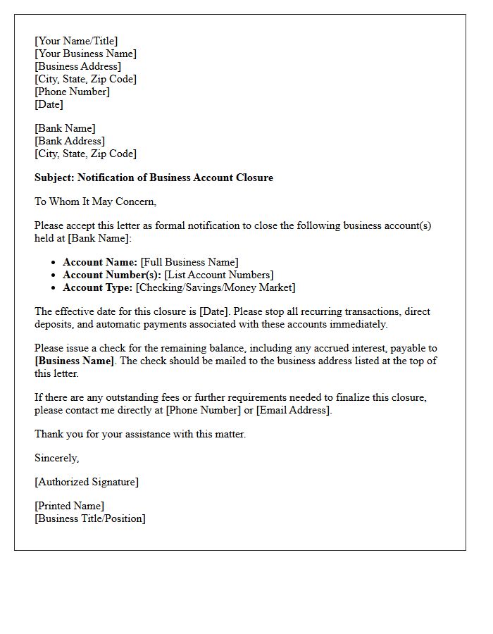 Business Account Closure Notification Letter