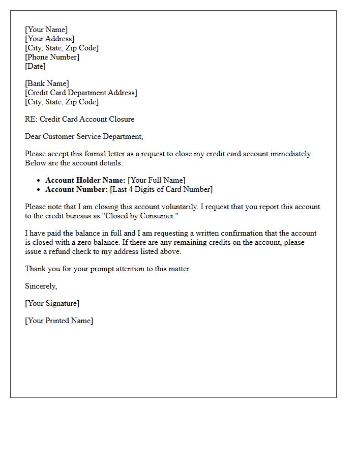 Credit Card Account Closure Notification Letter