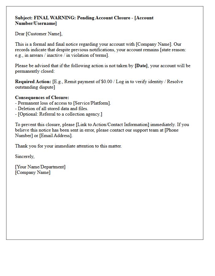Final Warning Letter for Pending Account Closure