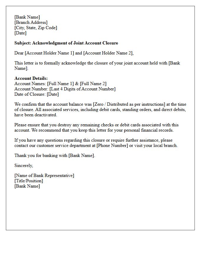 Joint Account Closure Acknowledgment Letter