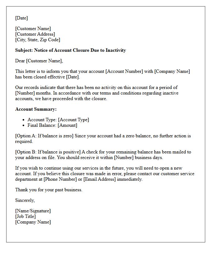 Letter of Account Closure Due to Inactivity