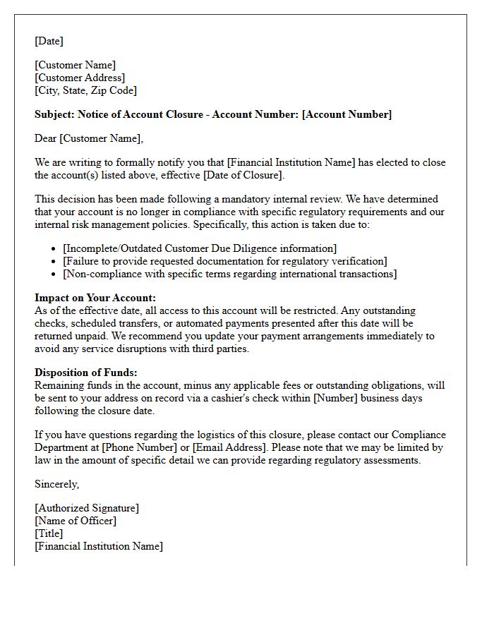 Letter of Account Closure for Regulatory Non-Compliance