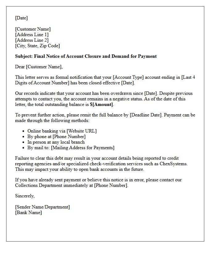 Letter of Notice Regarding Overdrawn Account Closure