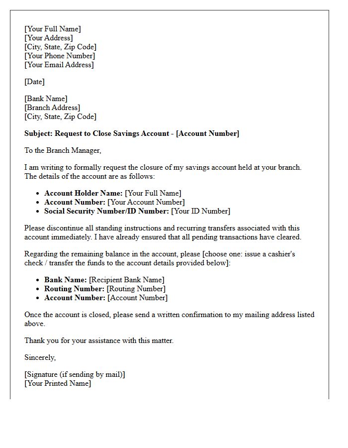 Official Letter of Savings Account Closure