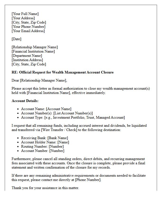 Official Letter of Wealth Management Account Closure