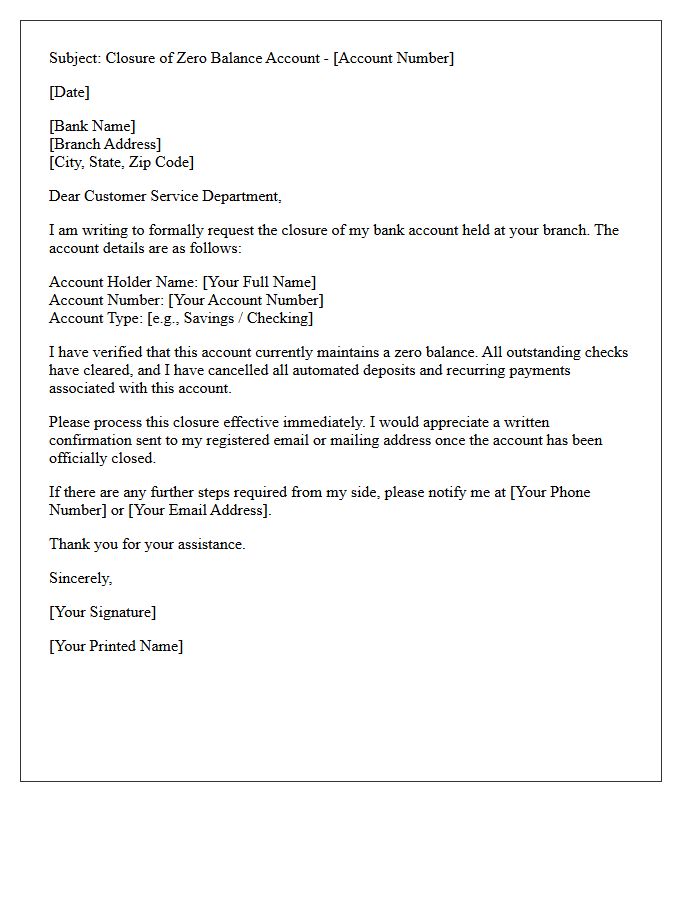 Zero Balance Account Closure Notification Letter