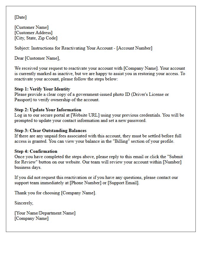 Account Reactivation Instruction Letter