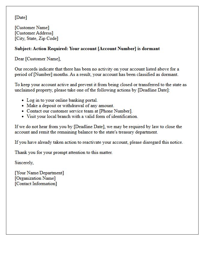 Action Required for Dormant Account Letter