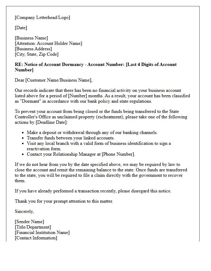 Business Account Dormancy Notice Letter