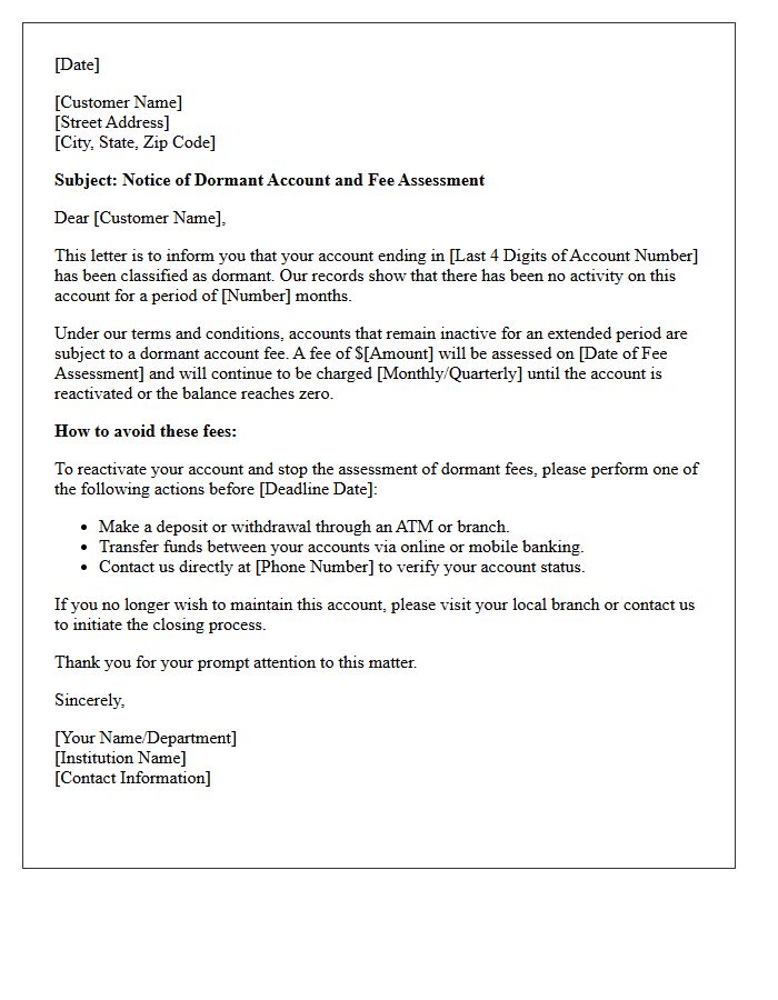 Dormant Account Fee Assessment Letter