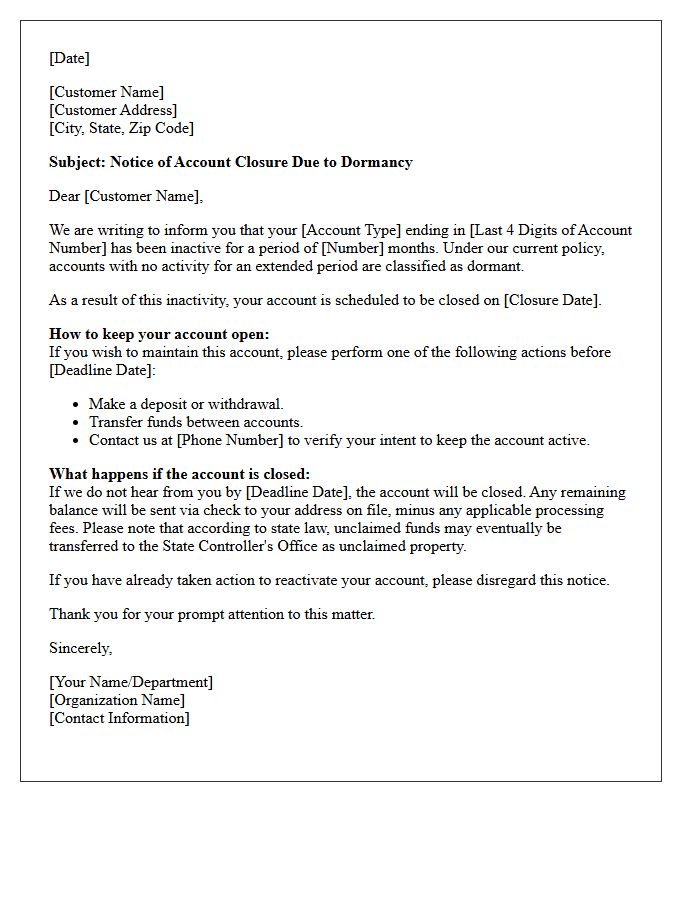 Notice of Account Closure Due to Dormancy Letter