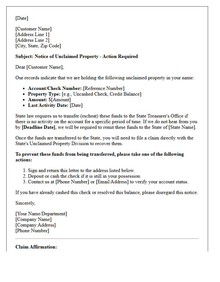 Pending Escheatment Warning Letter